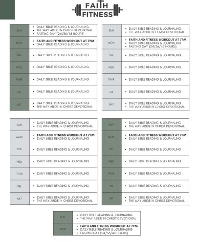 Faith and Fitness Monthly Calendar
